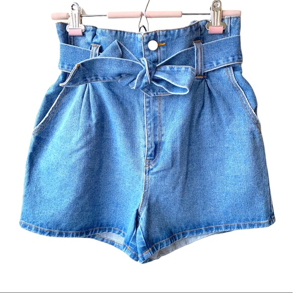 LOLË Talei Denim Stone Wash Paper Bag Waist Jean Shorts Size Medium - Picture 6 of 16